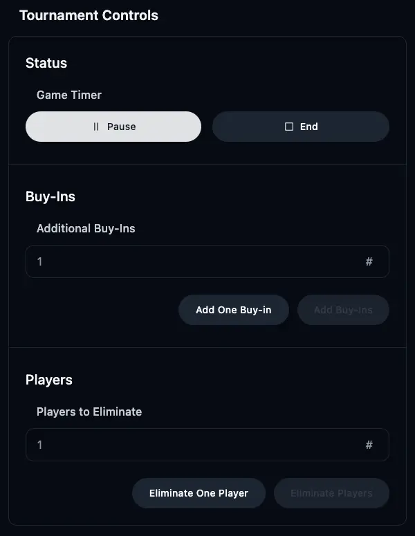 Tournament Controls Interface