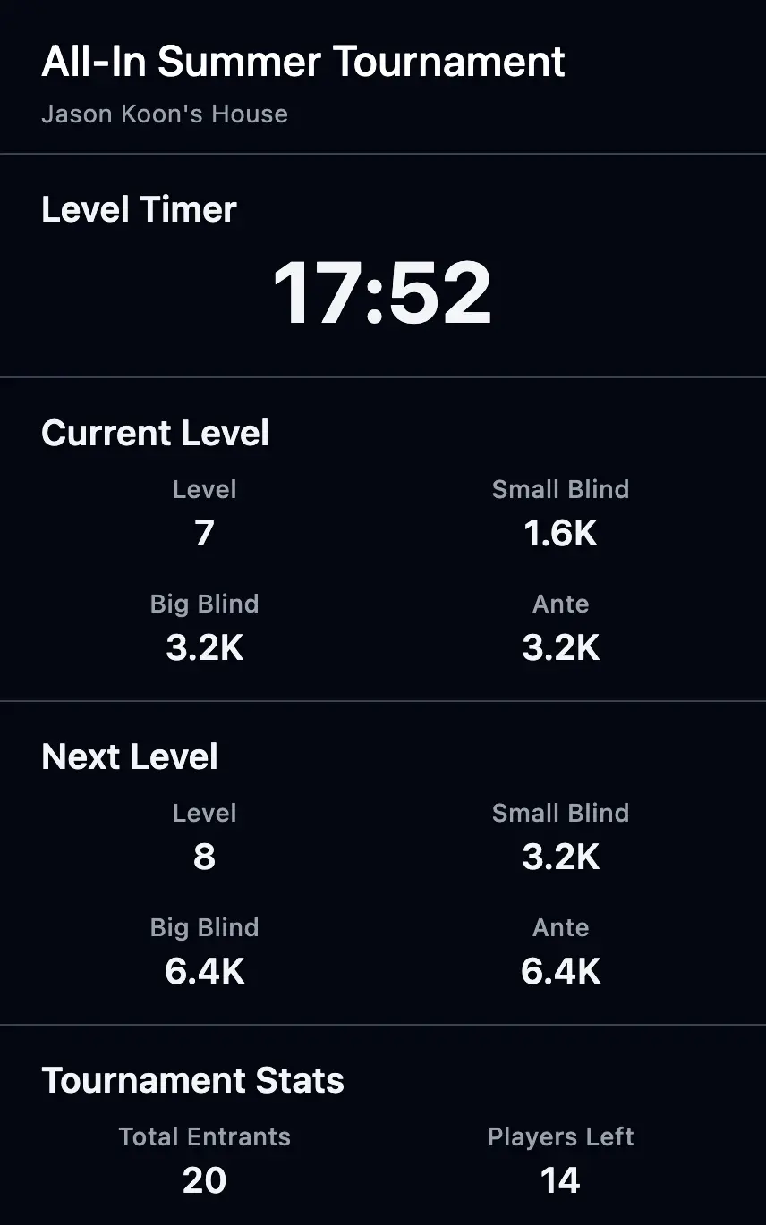 Tournament Mobile Interface